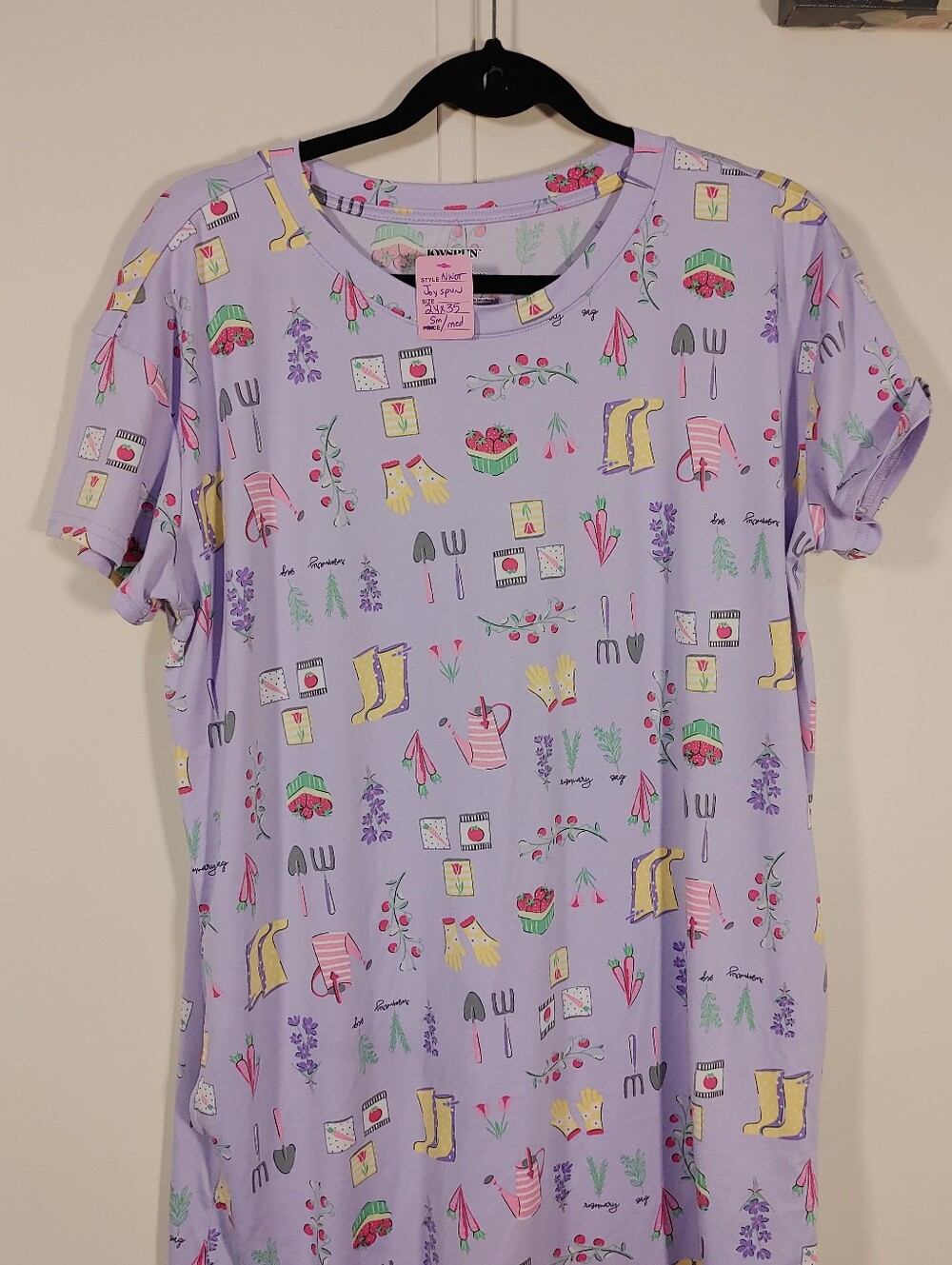 NWOT Joyspun Small/medium Garderner's Theme Purple Short Sleeve Nightshirt - Picture 3 of 6